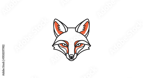 White Fox Head Illustration with Orange Eyes.