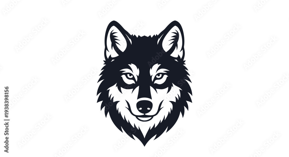 Fototapeta premium Wolf Head Illustration Black White Animal.