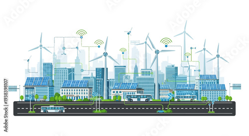 Wind turbines generating clean renewable energy.