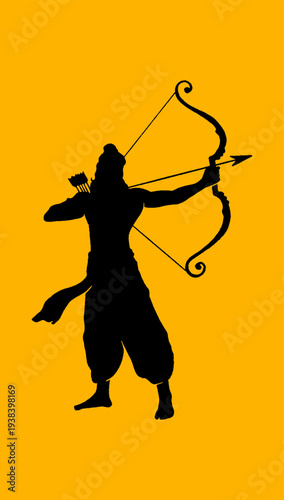 Lord Rama silhouette bow arrow illustration Hindu god Ram devotional festival artwork spiritual design