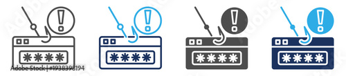 fishing hacker icon set multi concept