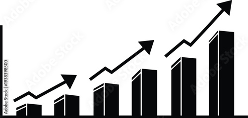 Business Growth Bar Graph Vector with Upward Arrows for Financial Analytics, Market Trends, and Data Visualization