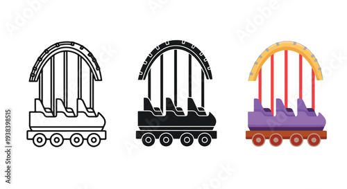 Colorful roller coaster icon set vector illustration - SVG and PNG icons - Vector Icons and Stickers - PNG, SVG, EPS - Glyph and solid icon set - Icon vector - Icon Silhouette - Clipart