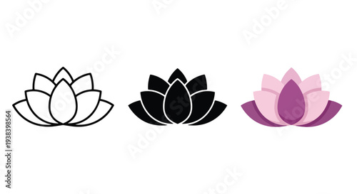 Lotus Icons: Outline, Black, Color - Clipart, logo template - Vector icon set - Glyph and solid icon set - Icon vector - Flat Design Icon - line icon set - Silhouette icon - Logo vector