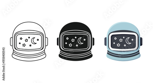 Space helmet icons set futuristic design - Clipart, logo template - Vector icon set - Glyph and solid icon set - Icon vector - Flat Design Icon - line icon set - Silhouette icon - Logo vector