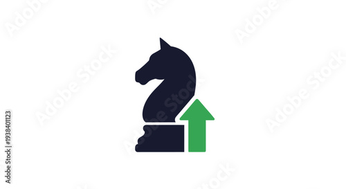 Black chess knight piece with arrow.