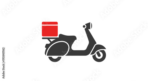 Black scooter with red food box.
