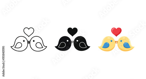 Love bird icons set vector hearts couple - Clipart, logo template - Vector icon set - Glyph and solid icon set - Icon vector - Flat Design Icon - line icon set - Silhouette icon - Logo vector