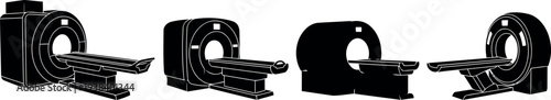 Set of MRI and CT Scan Machine Silhouettes, Medical Diagnostic Imaging Equipment Vector Art Illustrations