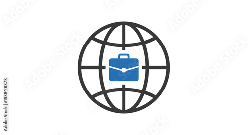 Business Briefcase on Global Map Icon.