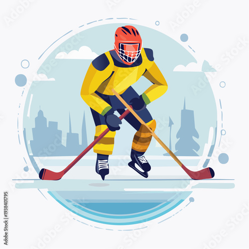 Adaptive Sled Hockey Athletes Competing on Ice Rink Flat Vector Illustration