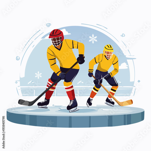 Adaptive Sled Hockey Athletes Competing on Ice Rink Flat Vector Illustration