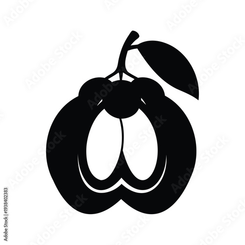 Silhouette of a juicy mango with leaf, elegant fruit vector illustration design, ackee silhouette vector illustration