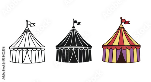 Colorful circus tents icon set vector illustration - SVG and PNG icons - Vector Icons and Stickers - PNG, SVG, EPS - Glyph and solid icon set - Icon vector - Icon Silhouette - Clipart