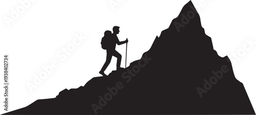 Wallpaper Mural Silhouette of a person climbing a rock cliff toward the mountain peak against a sunset sky at the top of a landscape to symbolize adventure and success Torontodigital.ca