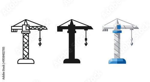 Crane icons set construction equipment vector - Clipart, logo template - Vector icon set - Glyph and solid icon set - Icon vector - Flat Design Icon - line icon set - Silhouette icon - Logo vector