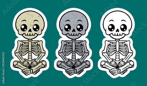 Skeleton sitting cross legged in a relaxed pose cartoon character