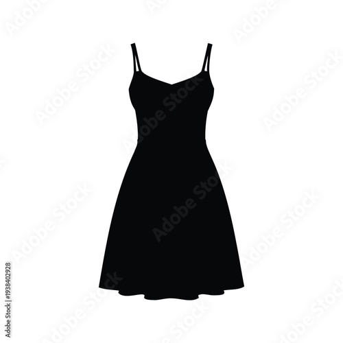 Elegant black and white dress with spaghetti straps and a fitted waist silhouette vector illustration, spaghetti strap dress silhouette vector illustration