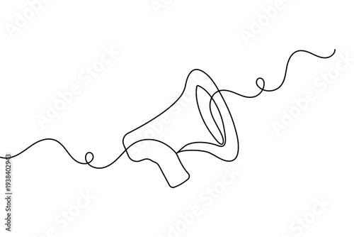 Megaphone outline icon in continuous line art minimalist style isolated vector graphic