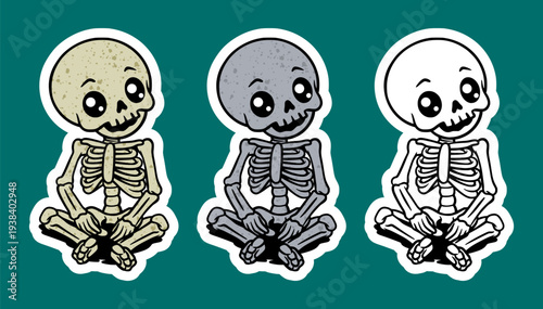 Skeleton sitting cross legged with hands on lap cartoon character