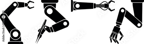 Set of Industrial and Medical Robotic Arm Icons, Automation Technology Vector Art for Engineering