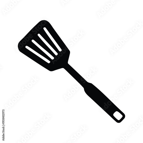 Black and white spatula with detailed grooves, perfect for cooking, silhouette vector illustration, spatula silhouette vector illustration
