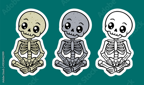 Skeleton sitting cross legged in a calm pose cartoon character