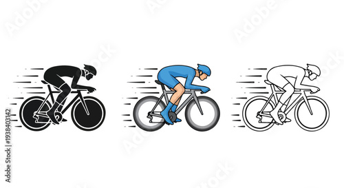 Cyclists racing speed motion vector icons set - SVG and PNG icons - Vector Icons and Stickers - PNG, SVG, EPS - Glyph and solid icon set - Icon vector - Icon Silhouette - Clipart