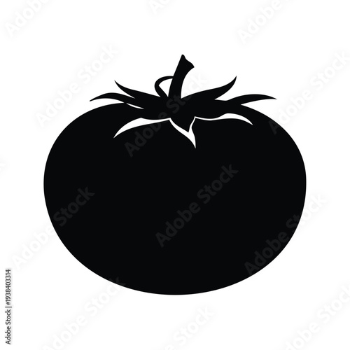 Silhouette of ripe tomato with detailed leaves vector illustration, tomato silhouette vector illustration