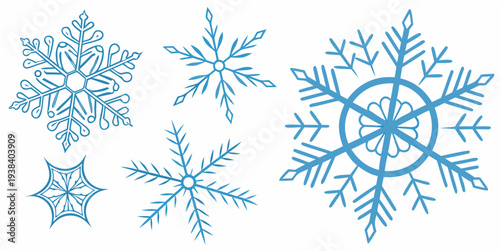 A collection of intricate and delicate snowflake illustrations in varying shapes and sizes Vector