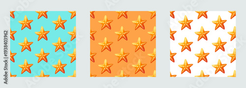 Starfish seamless background. Vector illustration isolated on white background.
