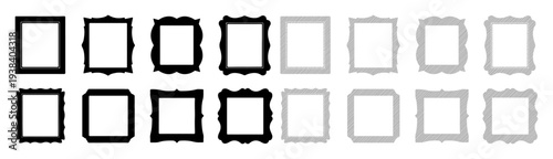 Abstract progression of decorative frames fading from black to grey