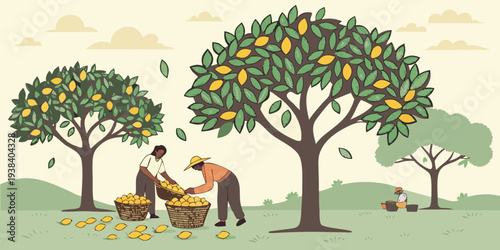 A peaceful countryside scene with a family enjoying a picnic under the trees Vector