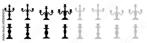 Elegant candelabras and candlesticks fading into grey, symbolizing decay or loss.