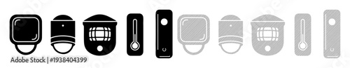 Collection of minimalist icons representing smart home devices and sensors