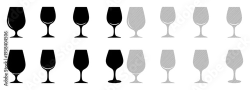 Collection of elegant wine glasses in black and gray silhouettes