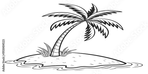 A serene tropical island with palm trees and a sandy beach Vector