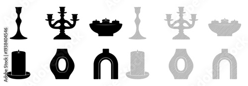 Elegant silhouette collection of decorative home accents including candle holders, vases, and bowls.
