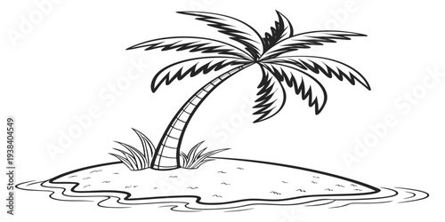 A serene tropical island with a single palm tree and gentle waves. Vector