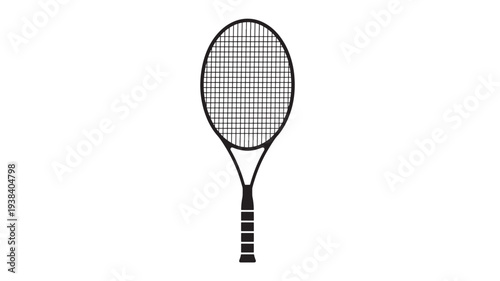 Tennis racket black silhouette with woven strings and grip... featuring sports equipment, sport, equipment with game and game equipment elements for