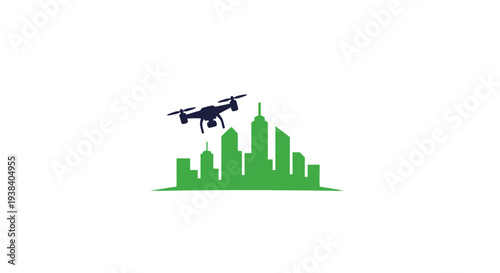 Drone flying over city skyscrapers aerial.