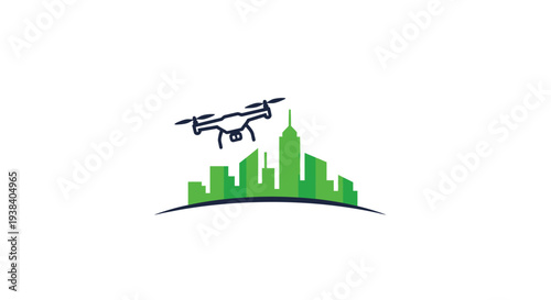 Drone Flying Over City Skyline Aerial.