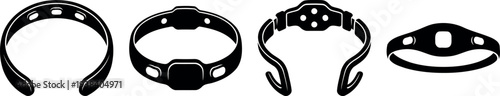 Set of smart wearable wristband silhouettes, fitness tracker vector art icons, heart rate monitor device EPS