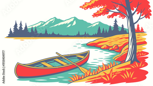 A serene autumn landscape with vibrant trees and a calm lake reflecting the colors Vector