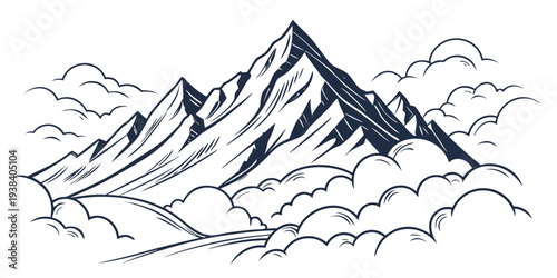 Majestic snow covered mountain peaks with dramatic shadows and intricate details Vector