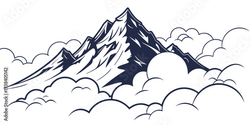 Majestic mountain peak rising above the clouds in a serene landscape Vector