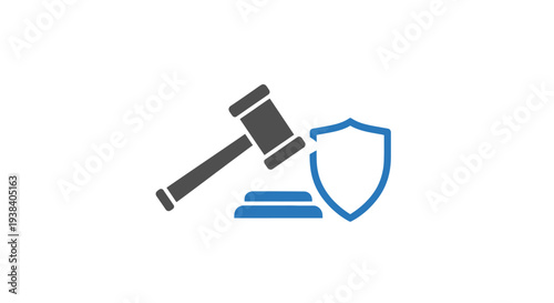 Gavel and shield legal protection symbol.
