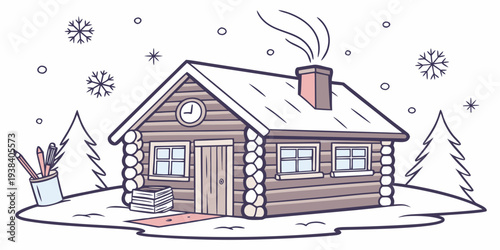 A charming house with a windmill and a garden in a serene countryside setting. Vector