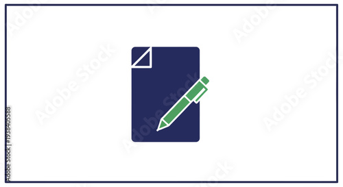 Green pencil on dark blue notebook.