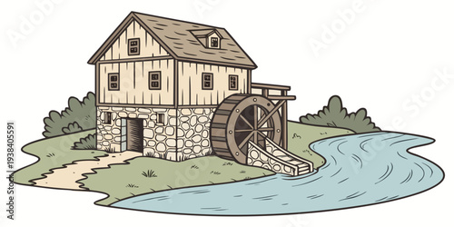 A charming house by the sea with a picturesque view of the ocean and a small boat nearby Vector